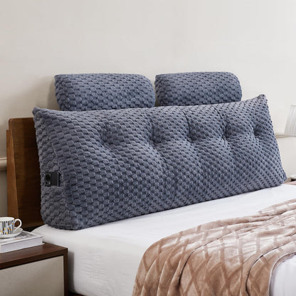 Fahymas Queen Size Wedge Headboard Pillow Set with 2 Roll Pillows, Velvet Back Support Reading Pillow with Removable Washable Cover