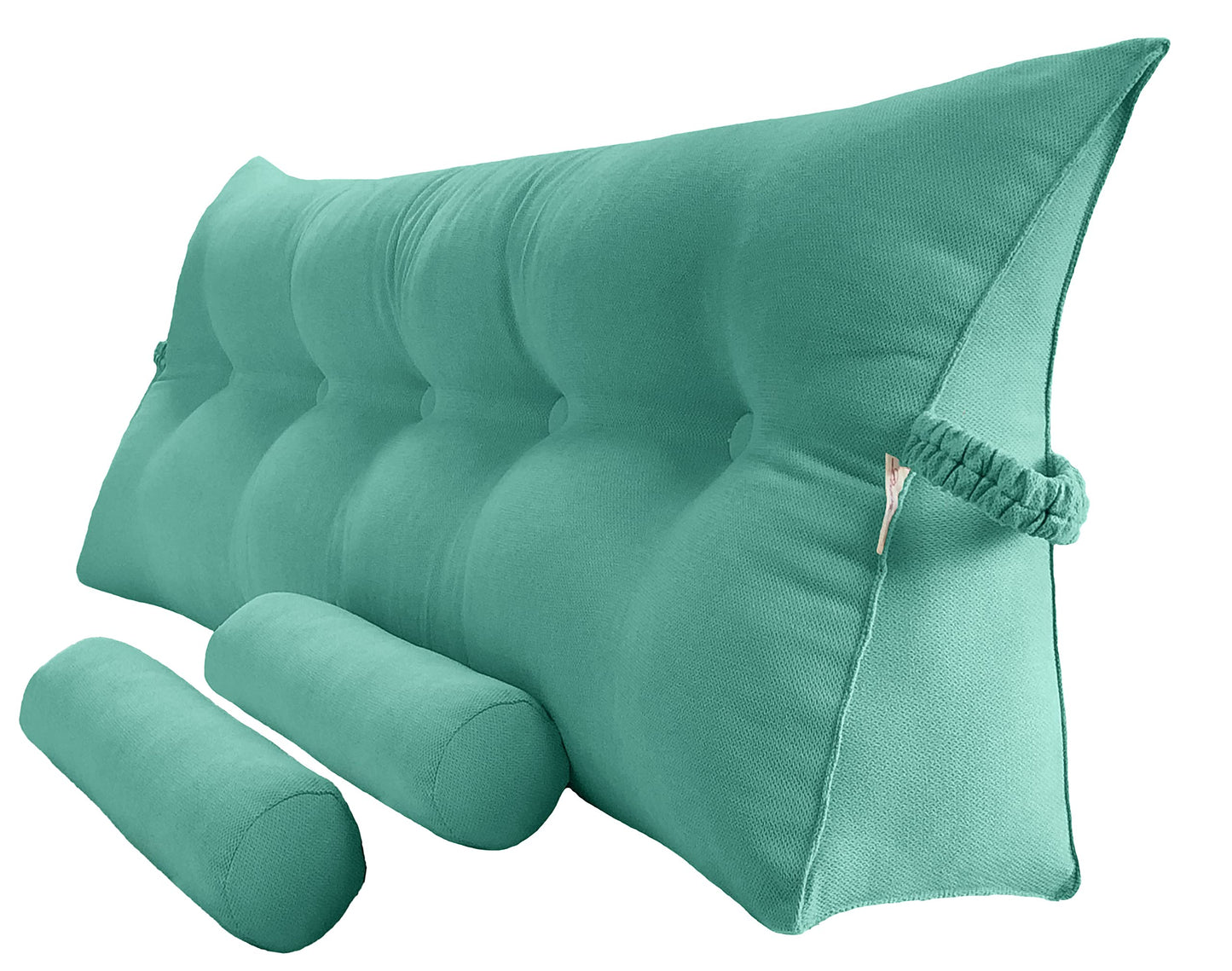 Fahymas Queen Size Velvet Headboard Wedge Pillow Set with 2 Detachable Neck Rolls and Removable Washable Cover