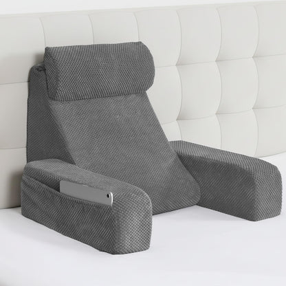 Fahymas 19-Inch Wedge Reading Pillow with Removable Arms, Bed Rest Back Support Pillow with Side Pockets