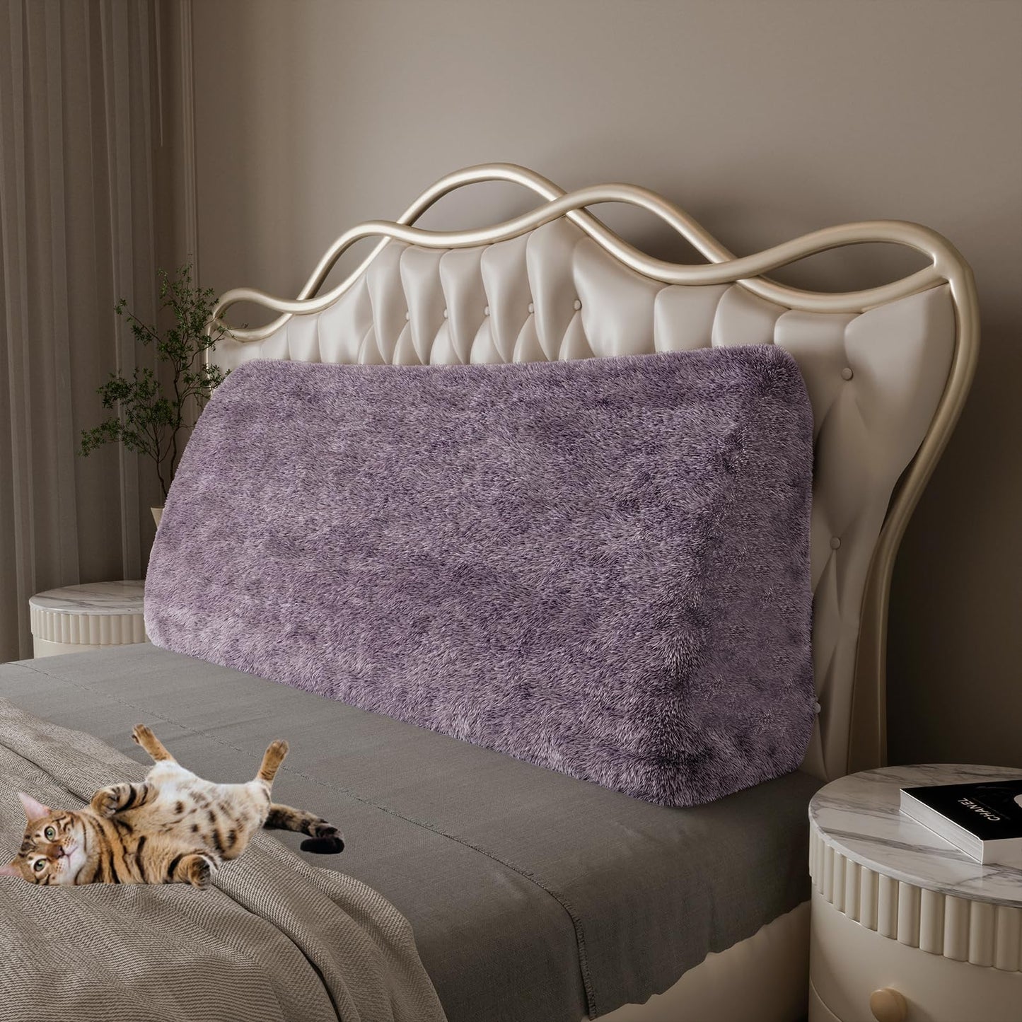 Fahymas Queen Size Wedge Headboard Pillow with Side Pockets, Velvet Back Support Reading Pillow with Removable Washable Cover