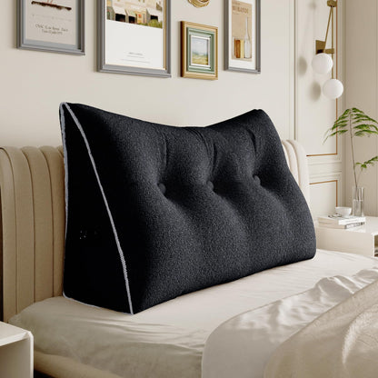 Fahymas Queen Size Wedge Headboard Pillow with Side Pockets, Velvet Back Support Reading Pillow with Removable Washable Cover