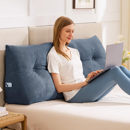 Fahymas Queen Size Wedge Headboard Pillow with Side Pockets, Tufted Back Support Reading Pillow with Removable Washable Cover