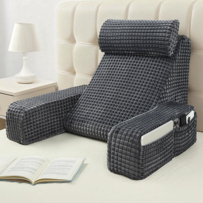 Fahymas 19-Inch Wedge Reading Pillow with Removable Arms, Bed Rest Back Support Pillow with Side Pockets