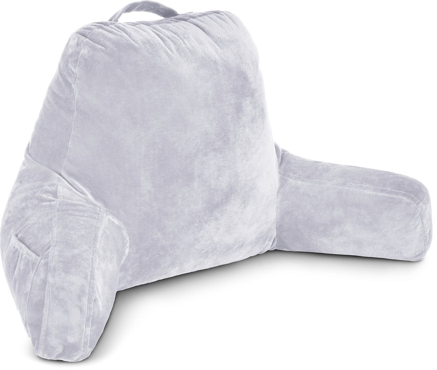 Fahymas XX-Large Reading Pillow with Arms and Neck Roll, Shredded Memory Foam Bed Rest Pillow with Removable Cover and Side Pockets, Grey