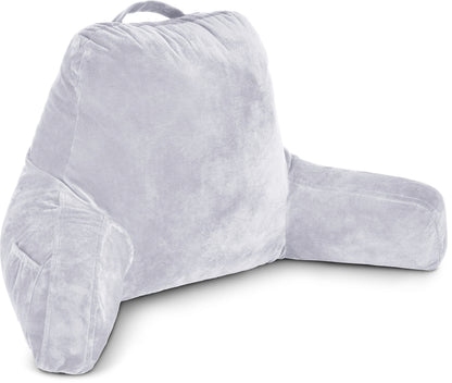 Fahymas XX-Large Reading Pillow with Arms and Neck Roll, Shredded Memory Foam Bed Rest Pillow with Removable Cover and Side Pockets, Grey