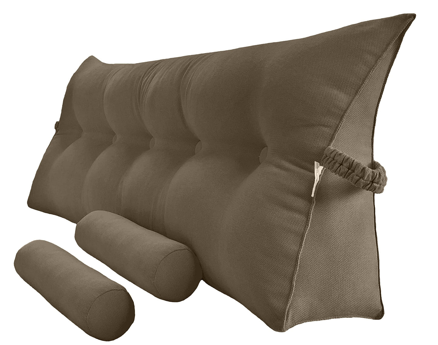 Fahymas Queen Size Velvet Headboard Wedge Pillow Set with 2 Detachable Neck Rolls and Removable Washable Cover