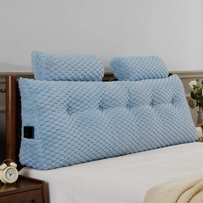 Fahymas Queen Size Wedge Headboard Pillow Set with 2 Roll Pillows, Velvet Back Support Reading Pillow with Removable Washable Cover