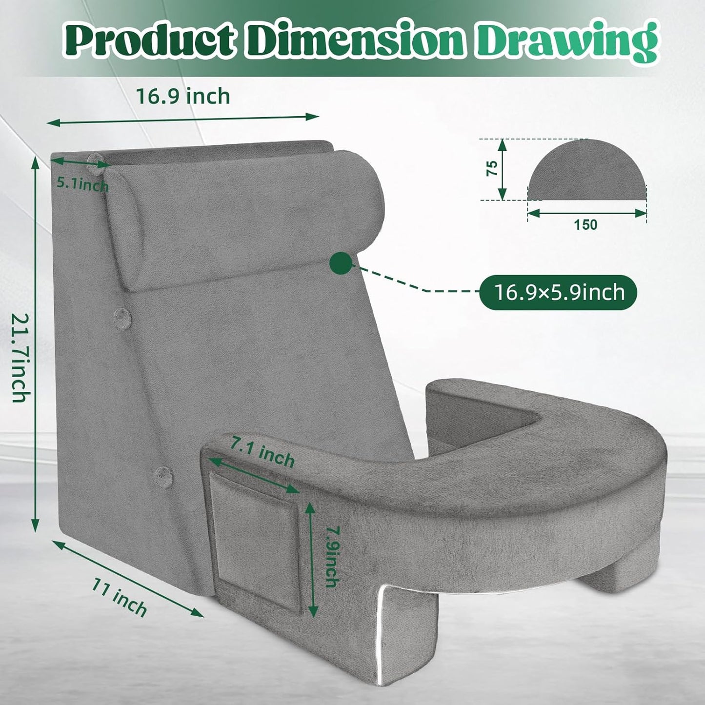 Fahymas Adjustable 3-Piece Reading Wedge Pillow Set with Laptop Tray, Modular Bed Rest Support System with Side Pockets