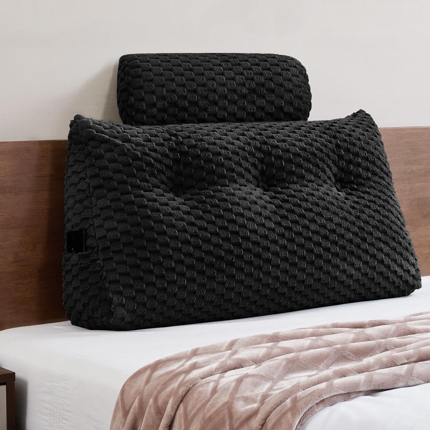 Fahymas Queen Size Wedge Headboard Pillow Set with 2 Roll Pillows, Velvet Back Support Reading Pillow with Removable Washable Cover