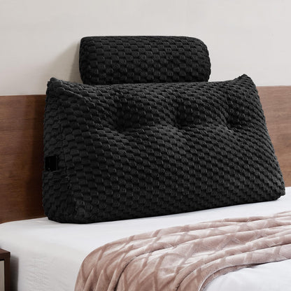 Fahymas Queen Size Wedge Headboard Pillow Set with 2 Roll Pillows, Velvet Back Support Reading Pillow with Removable Washable Cover