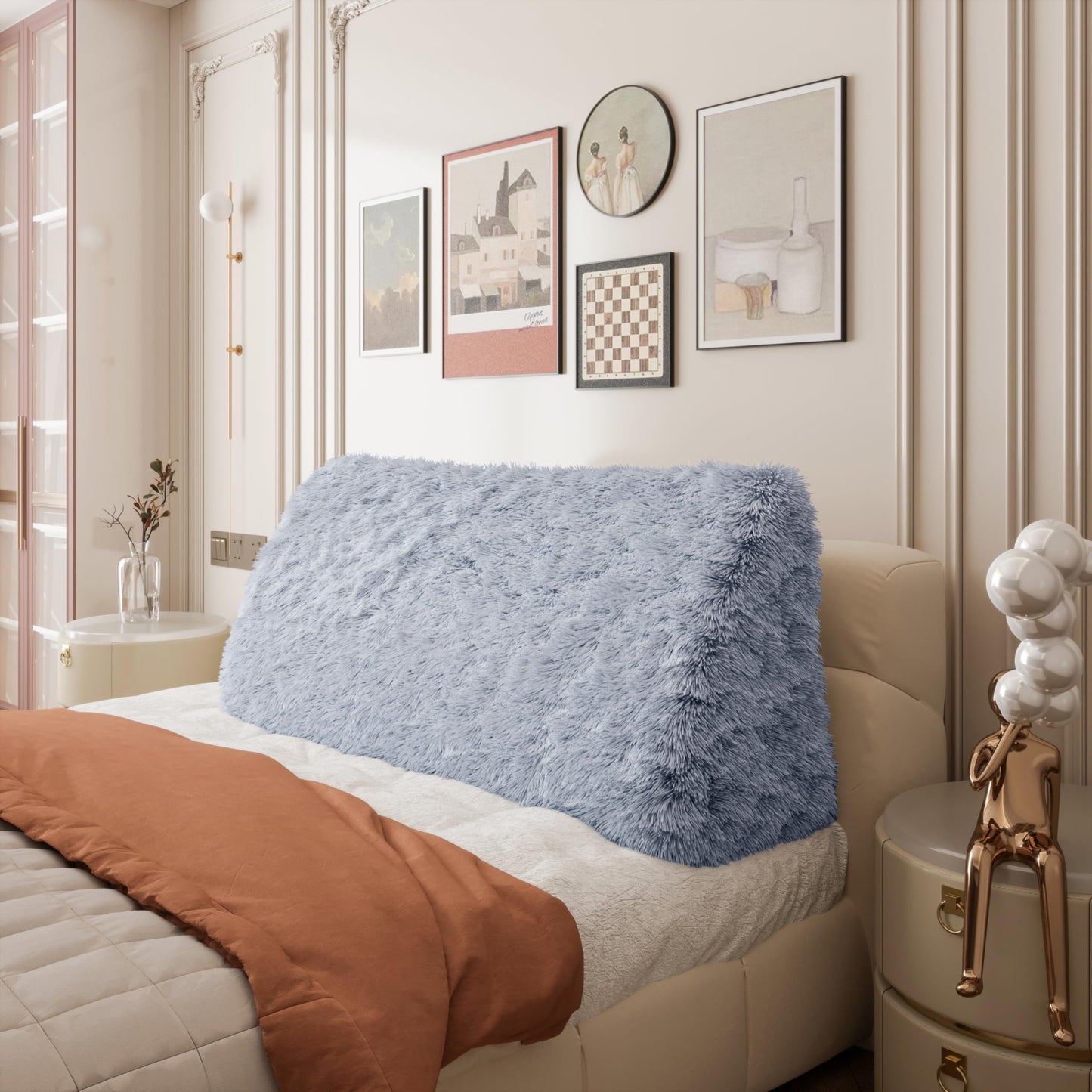 Fahymas Queen Size Wedge Headboard Pillow with Side Pockets, Velvet Back Support Reading Pillow with Removable Washable Cover