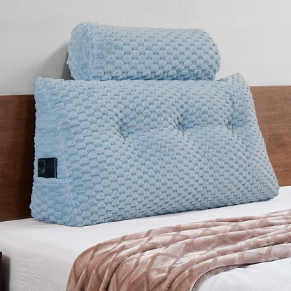 Fahymas Queen Size Wedge Headboard Pillow Set with 2 Roll Pillows, Velvet Back Support Reading Pillow with Removable Washable Cover