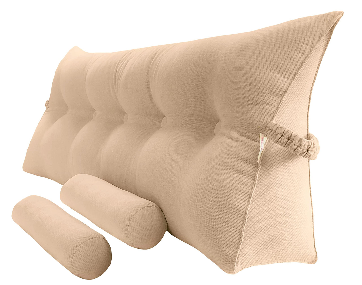 Fahymas Queen Size Velvet Headboard Wedge Pillow Set with 2 Detachable Neck Rolls and Removable Washable Cover