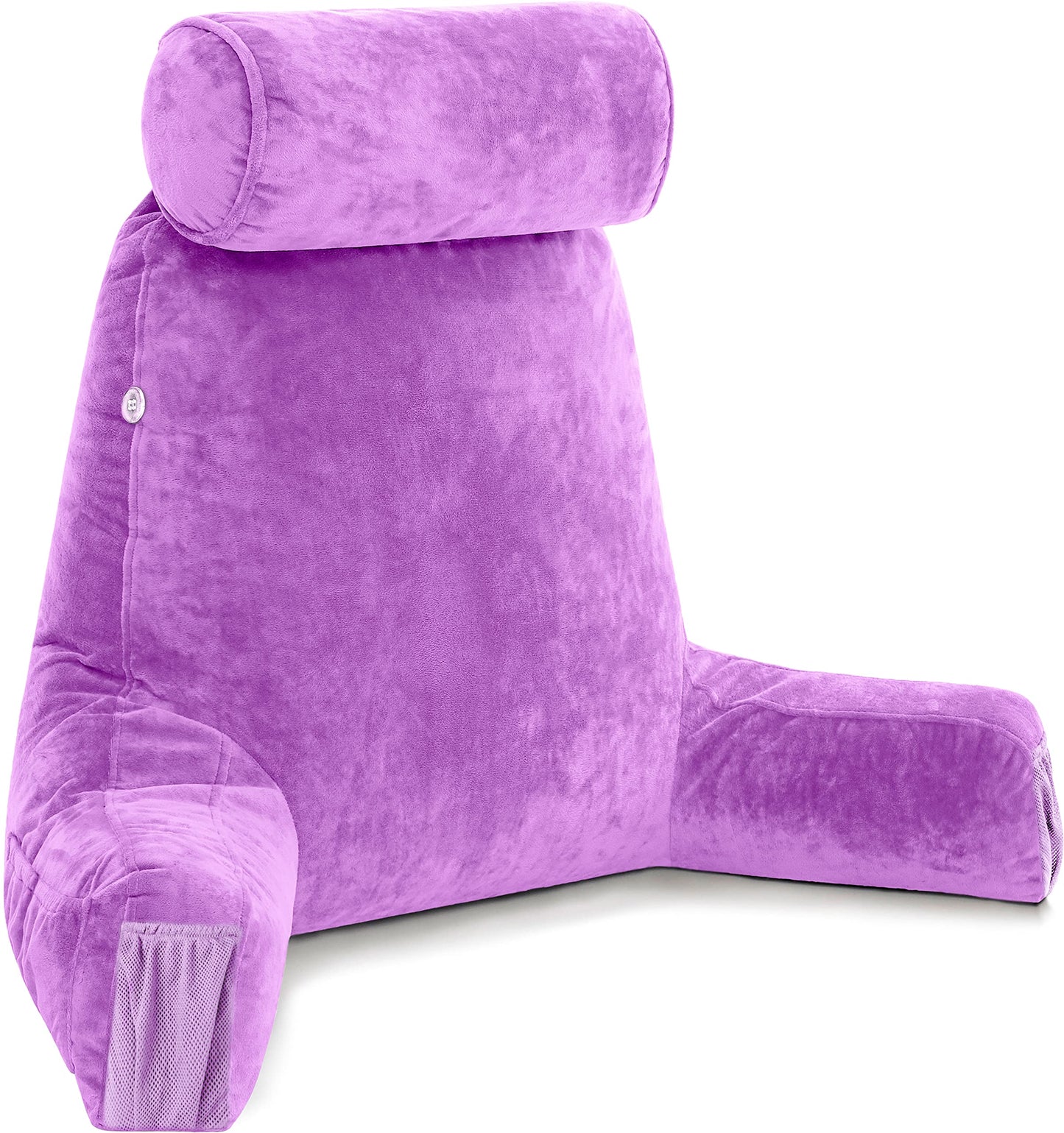 Fahymas XX-Large Reading Pillow with Arms and Neck Roll, Shredded Memory Foam Bed Rest Pillow with Removable Cover and Side Pockets, Grey