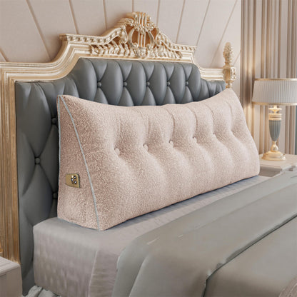 Fahymas Queen Size Wedge Headboard Pillow with Side Pockets, Velvet Back Support Reading Pillow with Removable Washable Cover