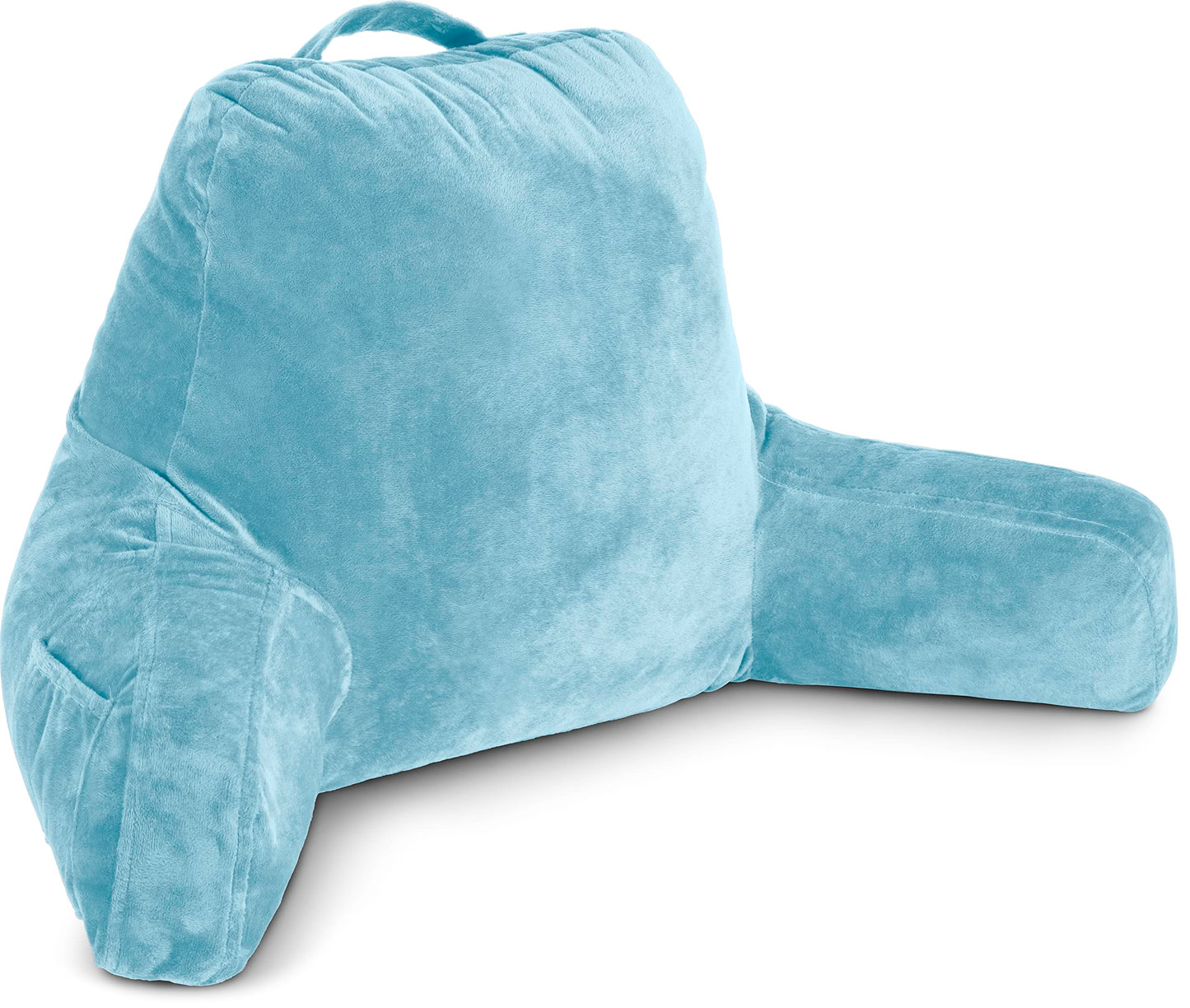 Fahymas XX-Large Reading Pillow with Arms and Neck Roll, Shredded Memory Foam Bed Rest Pillow with Removable Cover and Side Pockets, Grey