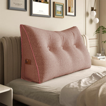 Fahymas Queen Size Wedge Headboard Pillow with Side Pockets, Velvet Back Support Reading Pillow with Removable Washable Cover