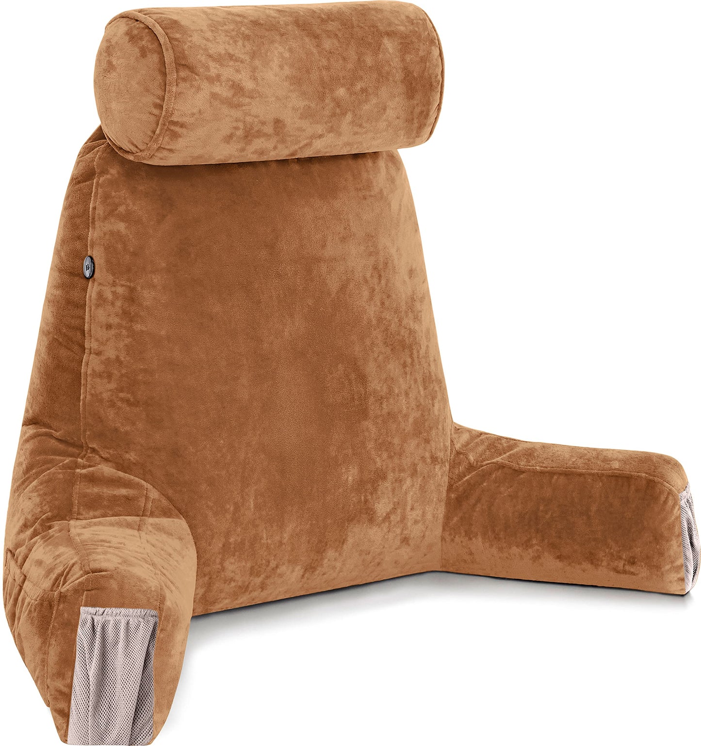 Fahymas XX-Large Reading Pillow with Arms and Neck Roll, Shredded Memory Foam Bed Rest Pillow with Removable Cover and Side Pockets, Grey