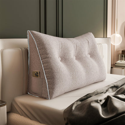 Fahymas Queen Size Wedge Headboard Pillow with Side Pockets, Velvet Back Support Reading Pillow with Removable Washable Cover