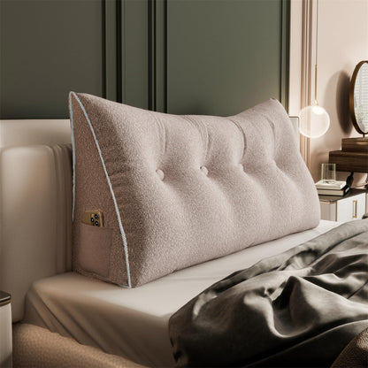 Fahymas Queen Size Wedge Headboard Pillow with Side Pockets, Velvet Back Support Reading Pillow with Removable Washable Cover