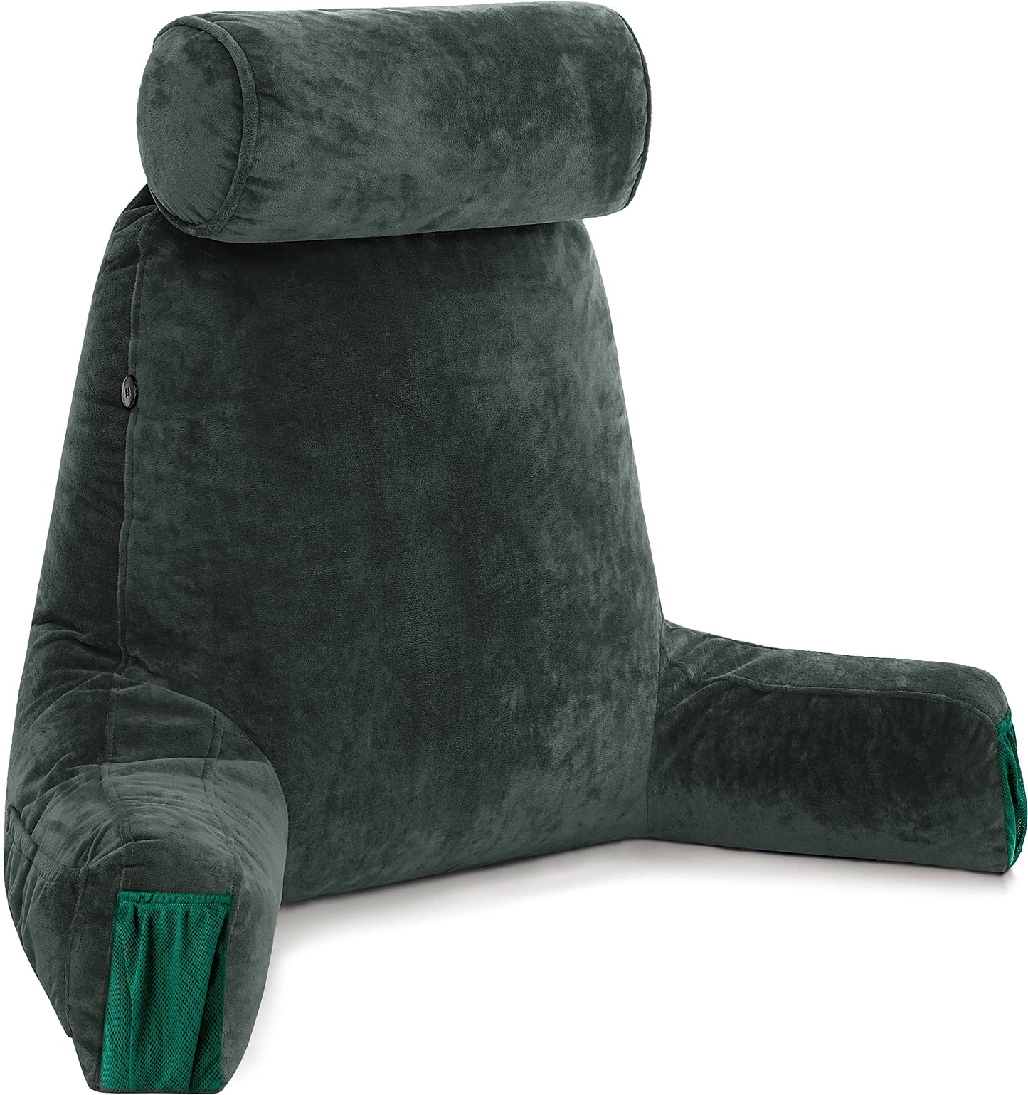 Fahymas XX-Large Reading Pillow with Arms and Neck Roll, Shredded Memory Foam Bed Rest Pillow with Removable Cover and Side Pockets, Grey