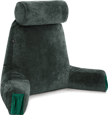 Fahymas XX-Large Reading Pillow with Arms and Neck Roll, Shredded Memory Foam Bed Rest Pillow with Removable Cover and Side Pockets, Grey